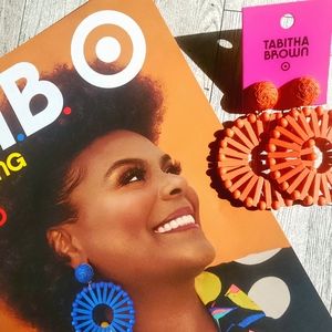 *LAST PAIR* Orange Tabitha Brown Woven Circular Round Earrings & TAB Magazine!